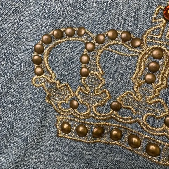 INC Vintage Y2K Embroidered Crown Rhinestone Jean Jacket Denim Jacket M - Picture 10 of 12